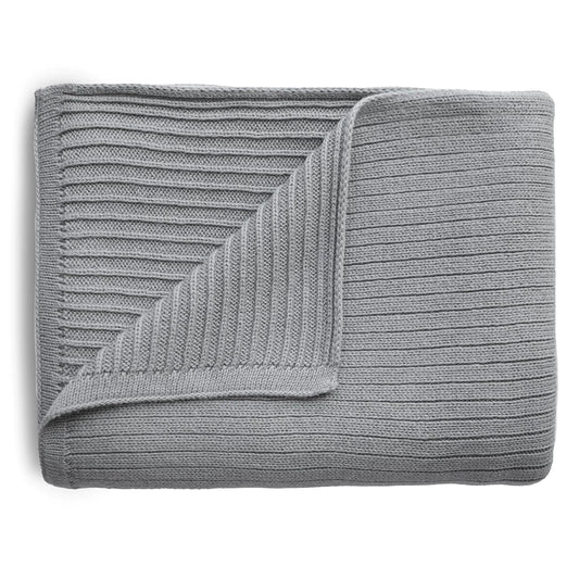 Mushie Knitted Baby Blanket Gray Organic Cotton Ribbed 80 x 100 cm 