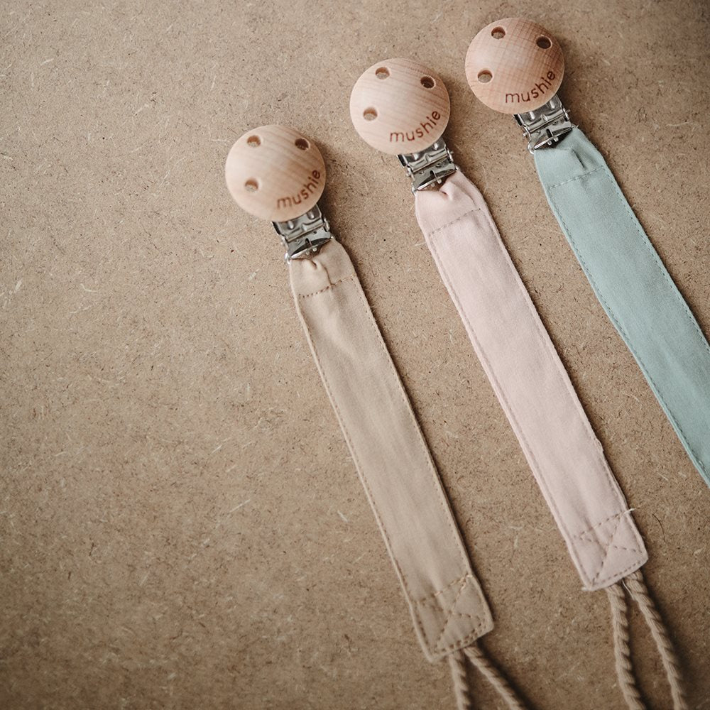 Pacifier strap made of Natural Beige fabric 