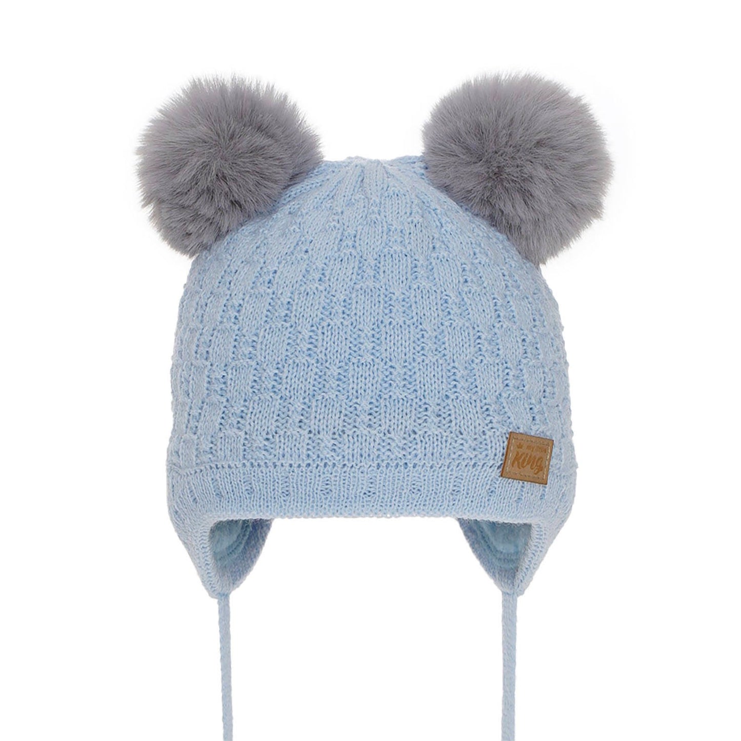 Winter hat for BOY with two bobbles BLUE