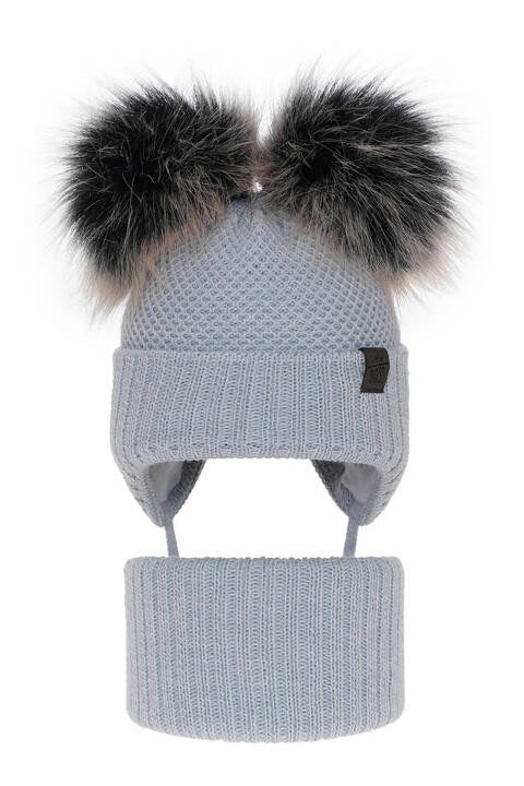 Winter set hat and tube scarf with two LIGHT BLUE for boys