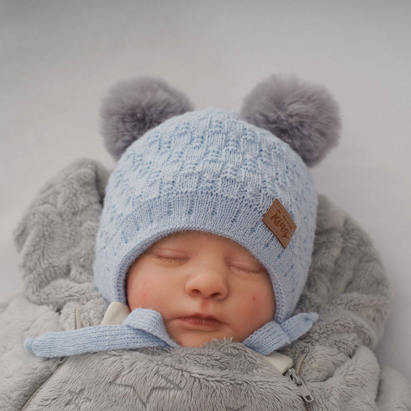 Winter hat for BOY with two bobbles BLUE