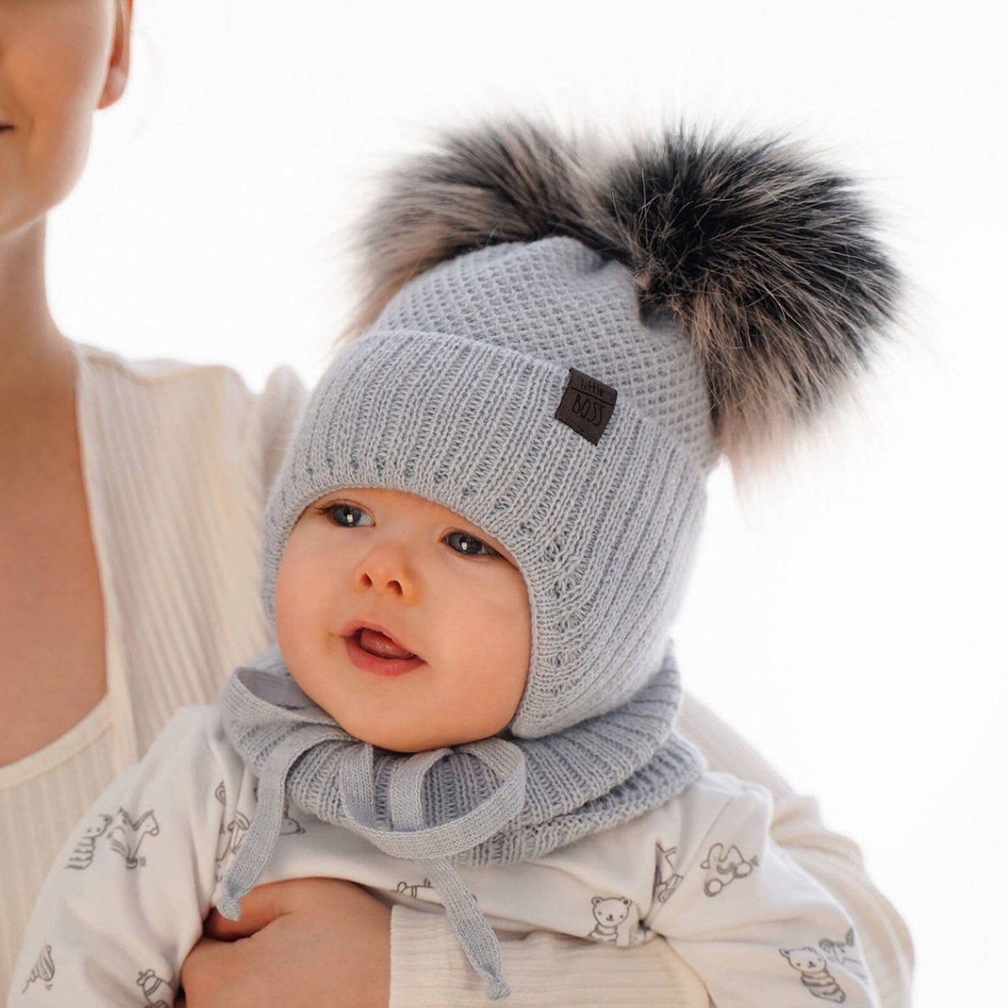 Winter set hat and tube scarf with two LIGHT BLUE for boys